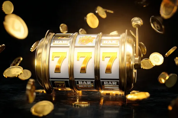 4777GEM Jackpot Slots — Spin for massive rewards A dramatic shot of winning sevens landing on a slot reel surrounded by shining gold coins, symbolizing big wins.